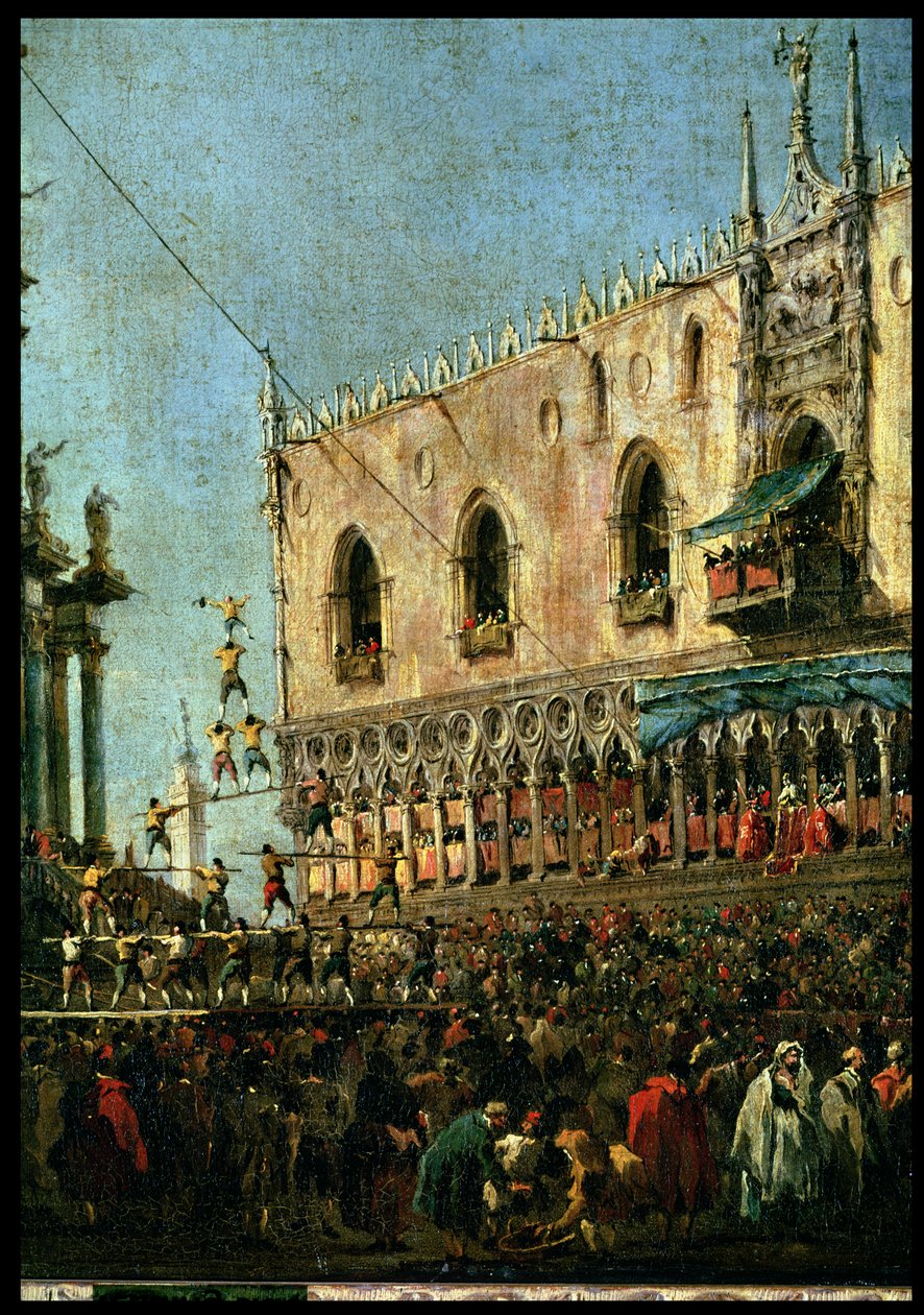 A dózsa húshagyókedden fesztivál a velencei Piazzettán, az akrobaták részlete olaj, vászon alkotó: Francesco Guardi