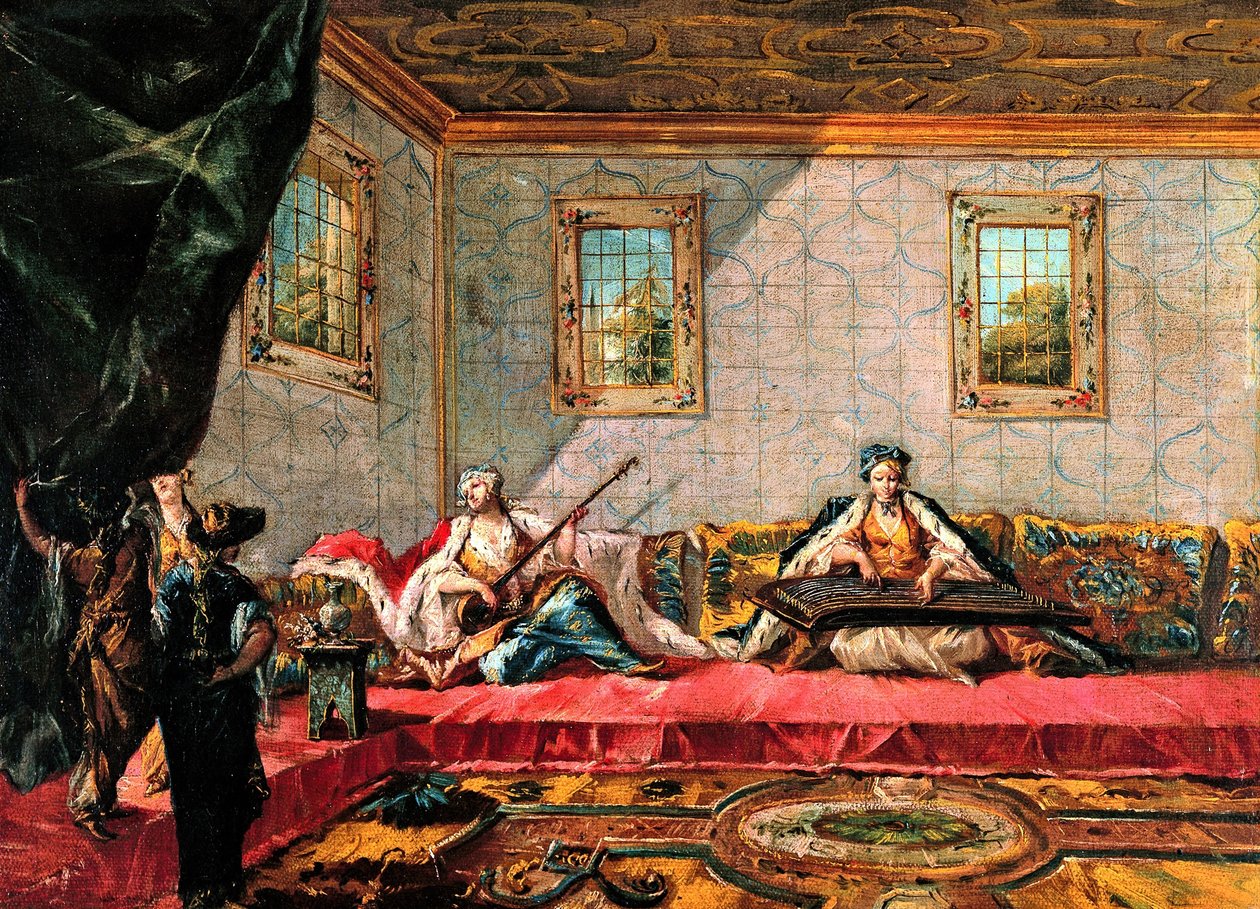 Két Odaliszka zenél a háremben alkotó: Francesco Guardi