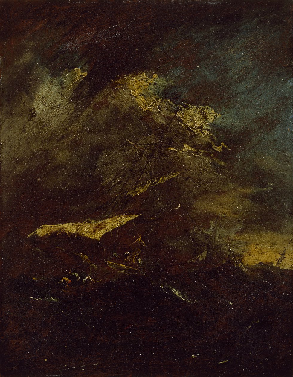 Két hajó viharban (olaj a panelen, rajzként rögzítve) alkotó: Francesco Guardi