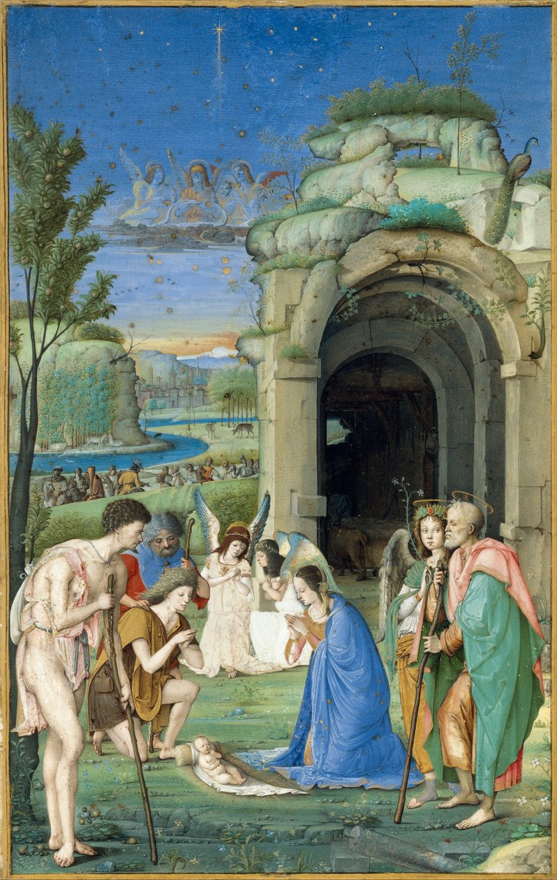 Pásztorok imádása, 1500 körül (tempera és arany pergamen) alkotó: Francesco Marmitta