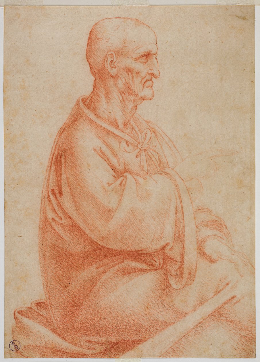 Oldalról nézve ülő öregember c. 1495 (vér a papíron) alkotó: Francesco Melzi
