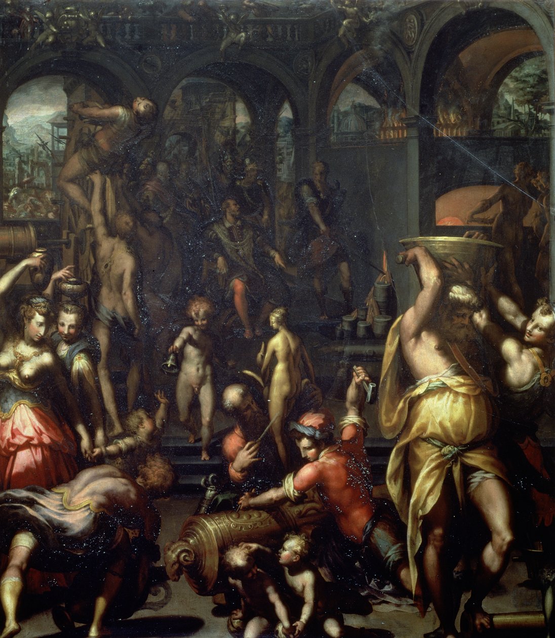 Bronzöntöde, 1572 (olaj, pala) alkotó: Francesco Morandini