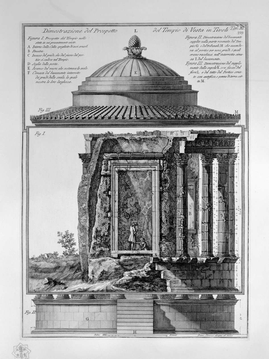 A tivoli Vesta-templom prospektusának bemutatása alkotó: Francesco Piranesi