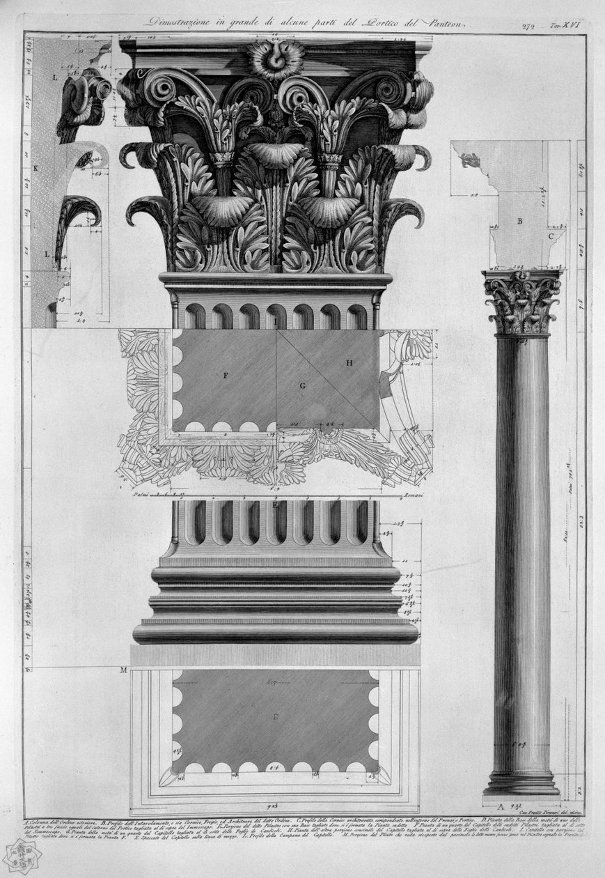 Nagy bemutató a Pantheon portikájának egyes részeiről alkotó: Francesco Piranesi