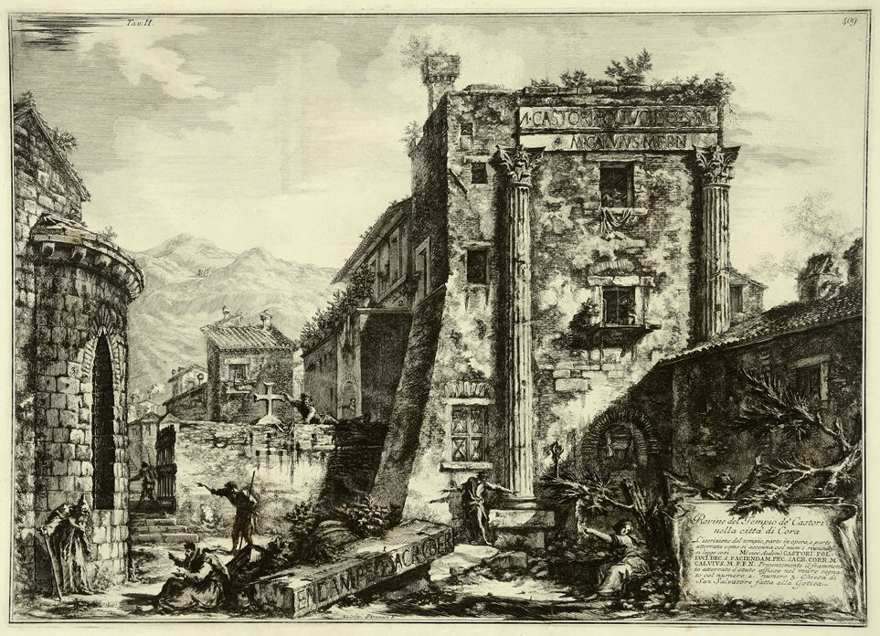 Castori templom romjai, az Antiquities of Cora albumról alkotó: Francesco Piranesi