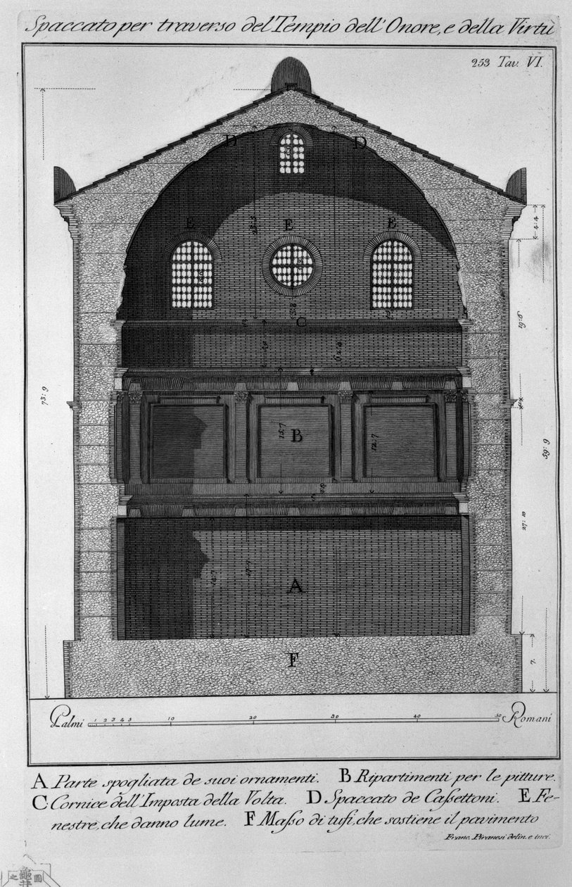 A Becsület és Erény Templomának keresztmetszete alkotó: Francesco Piranesi