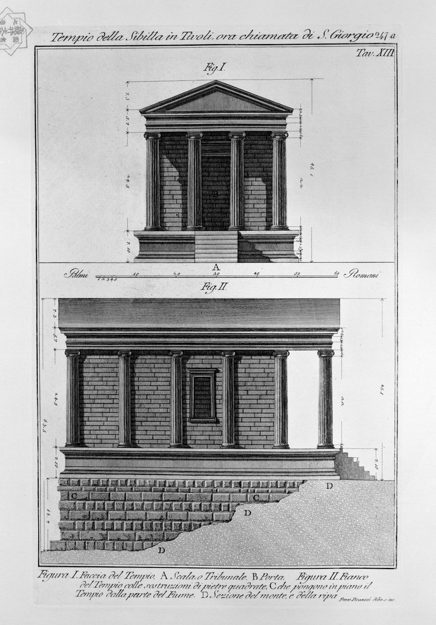 A Sibyl templom Tivoliban, ma S. Giorgio -nak hívják alkotó: Francesco Piranesi