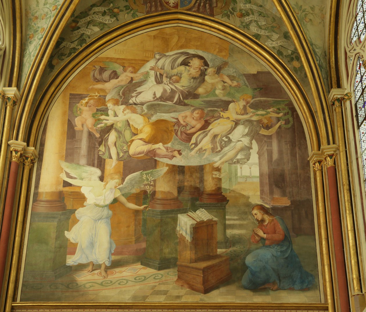 Az apátsági Rayonnant kápolna nyugati fala az Angyali üdvözlettel, XVI-XIX. alkotó: Francesco Primaticcio
