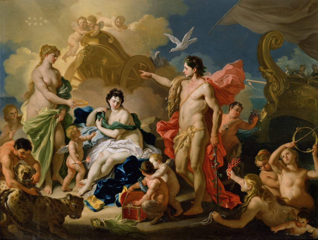 Bacchus és Ariadné (olaj, réz) alkotó: Francesco Solimena