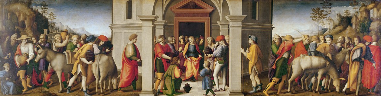 József fogadja Testvéreit, c. 1515 (olaj, fa) alkotó: Francesco Ubertini, Il Bacchiacca