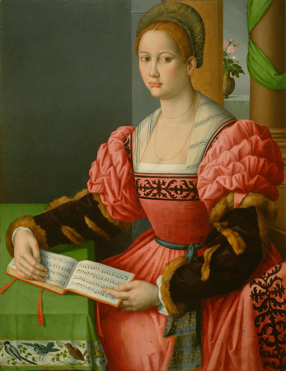 Nő portréja kottás könyvvel, 1540-45 körül alkotó: Francesco Ubertini, Il Bacchiacca