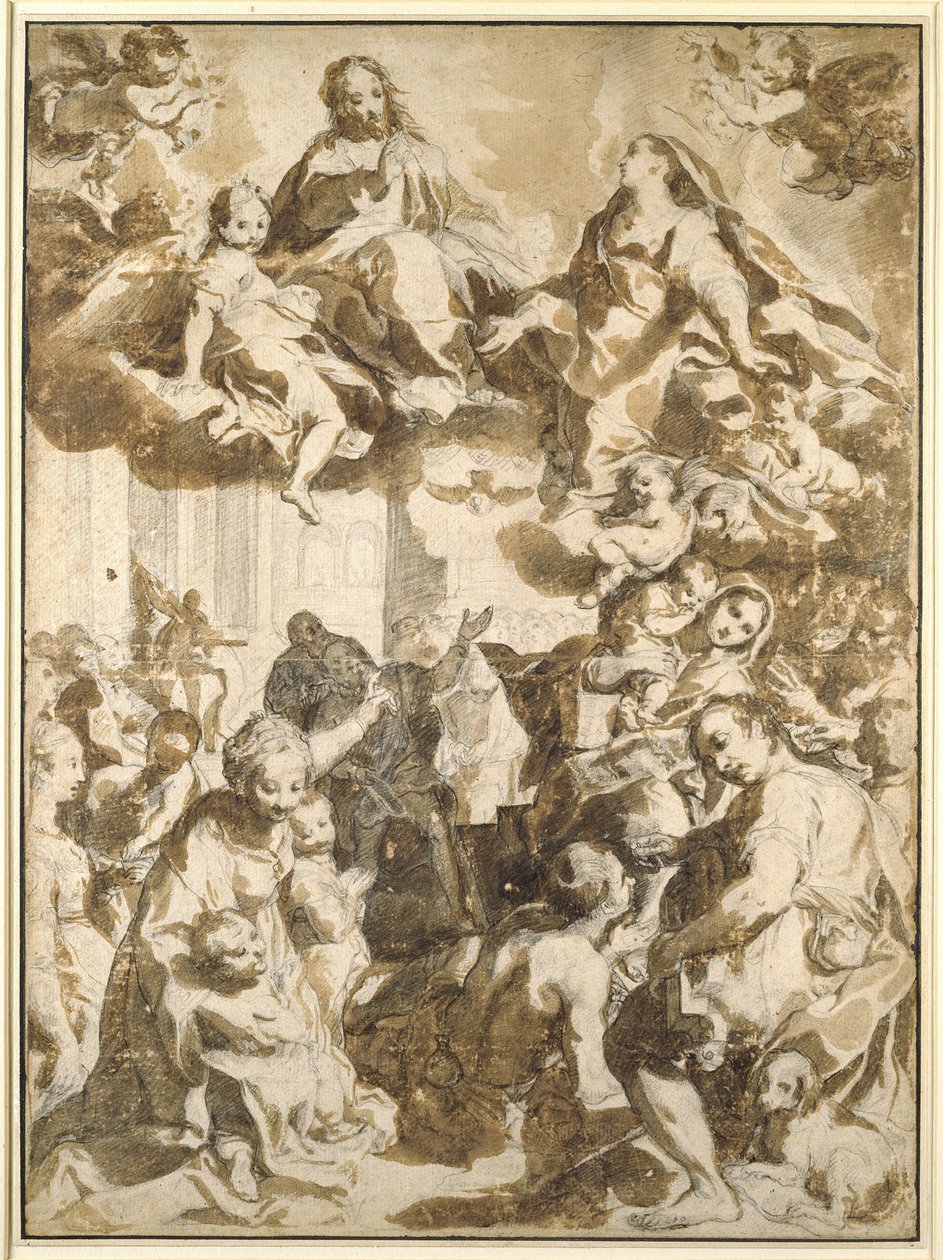 A Madonna del Popolo, Barocci után (fekete kréta barnás mosással bézs papíron) alkotó: Francesco Vanni