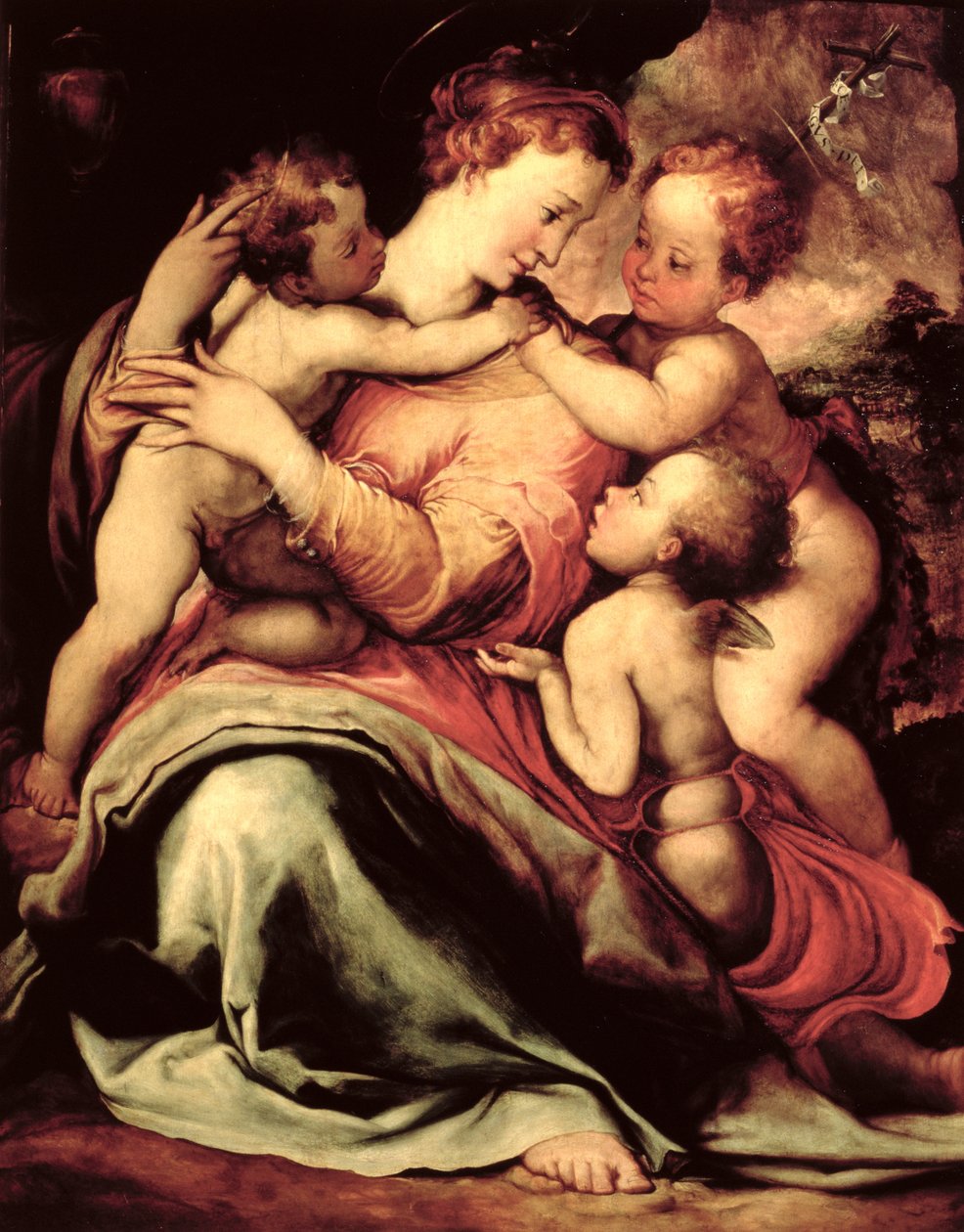 Madonna és gyermek egy angyallal és a csecsemő Keresztelő Szent Jánossal alkotó: Francesco de Rossi Salviati Cecchino