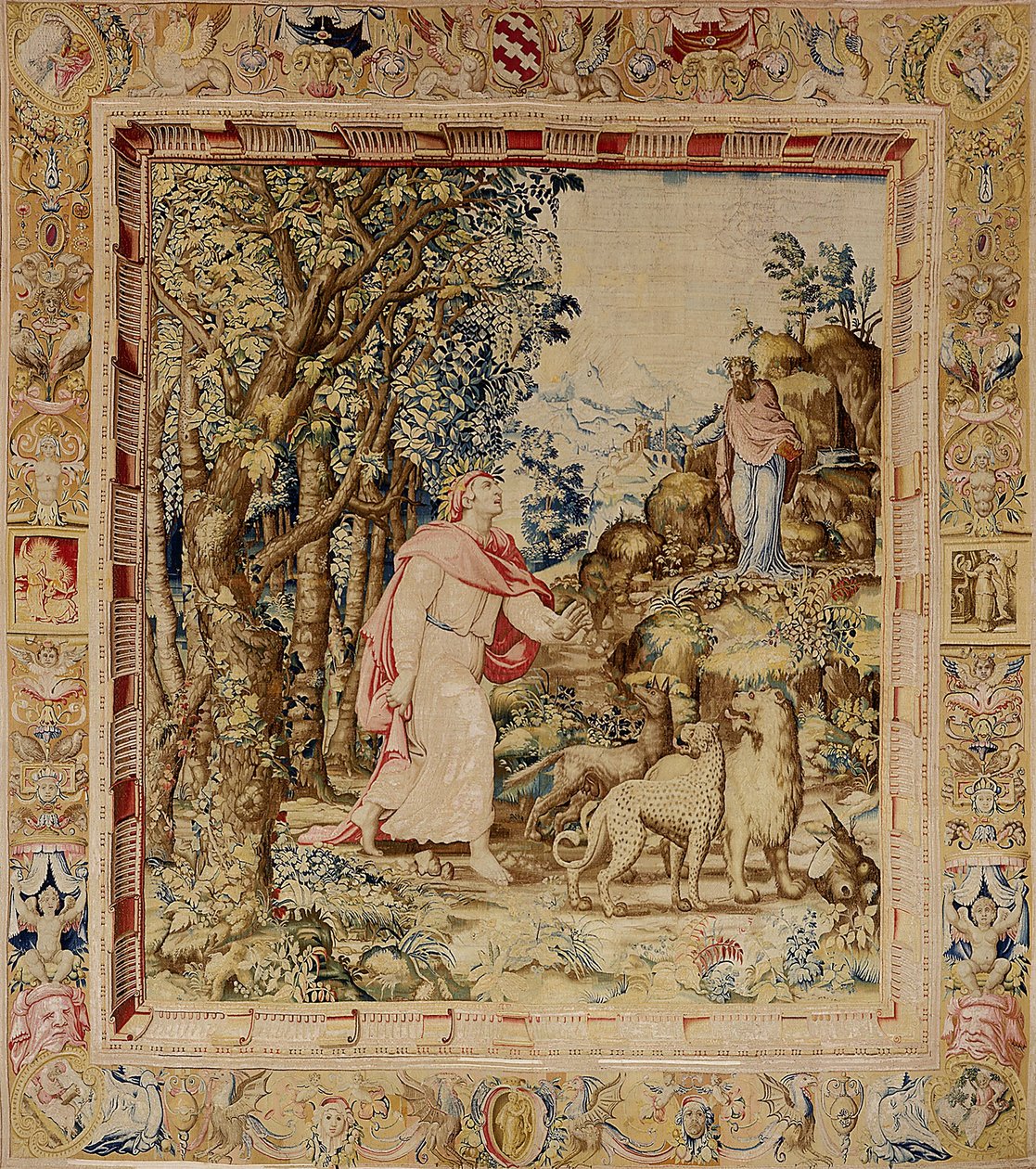 Dante és Vergilius találkozása (gyapjú és selyem) alkotó: Francesco de Rossi Salviati Cecchino