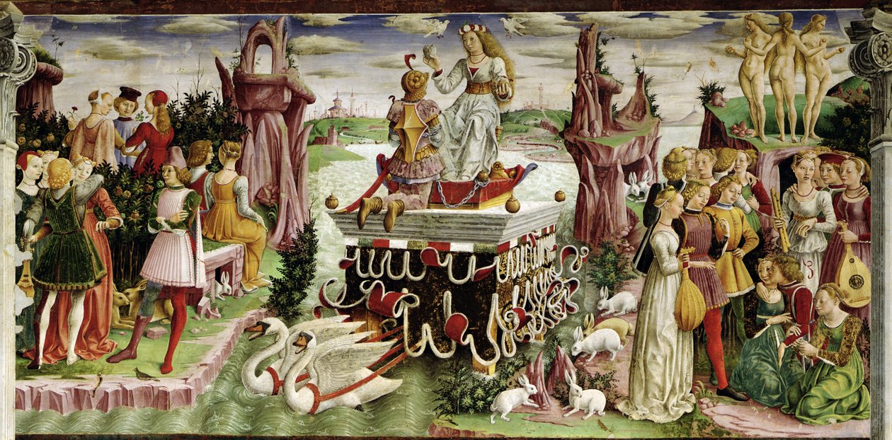 A Vénusz diadala: Április a hónapok szobájából, 1467-70 körül (237993 részlet) alkotó: Francesco del Cossa