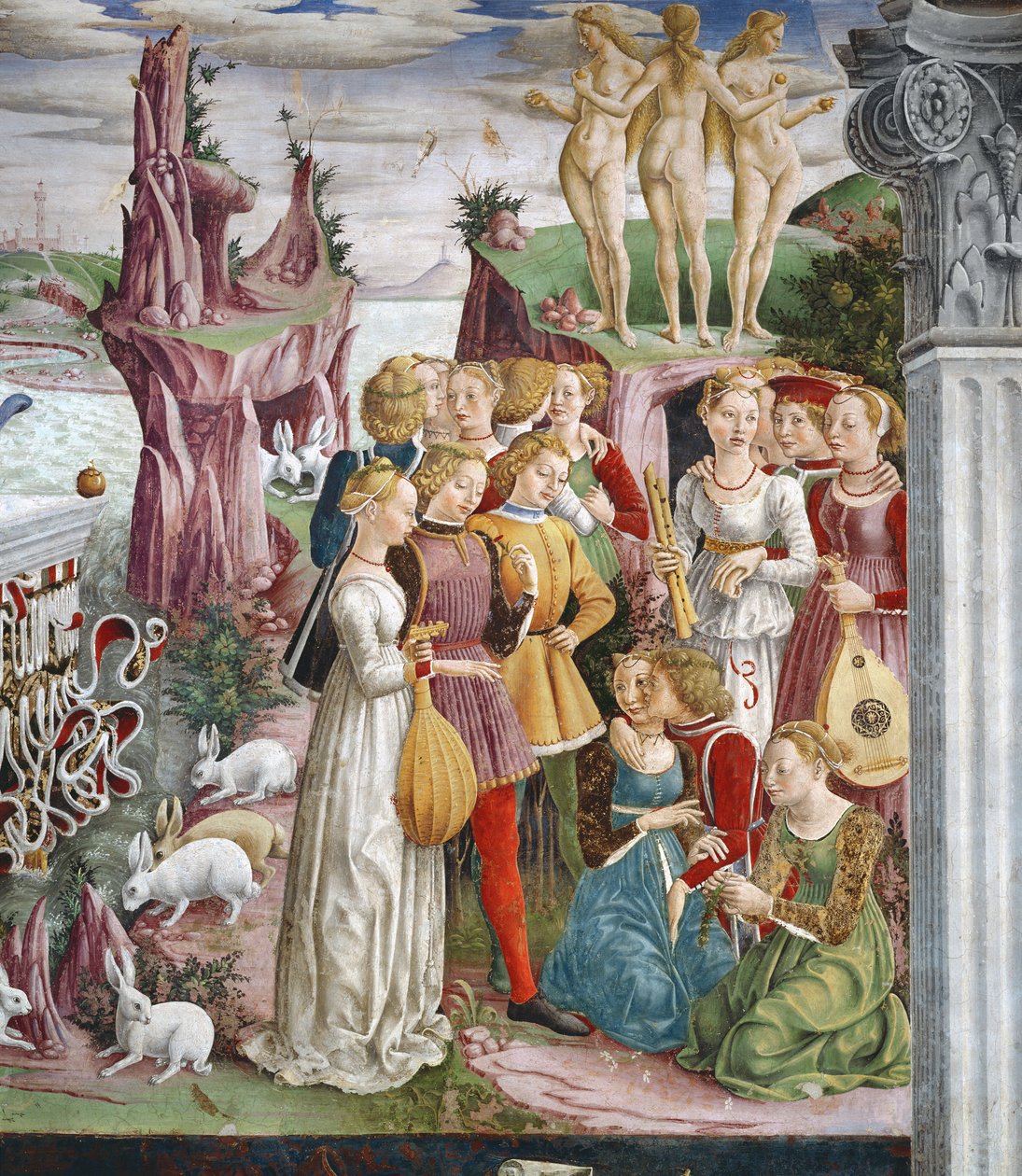 A Vénusz diadala: Április a hónapok szobájából, egy zenészcsoport részlete, 1467-70 körül alkotó: Francesco del Cossa