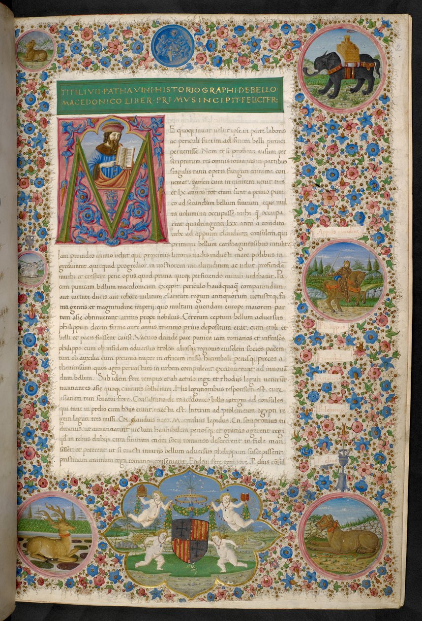 M betű, Livius portréjával, Livius „Róma története” című művéből, vagy „Ab Urbe Condita, negyedik évtized” alkotó: Francesco (attr.) Rosselli