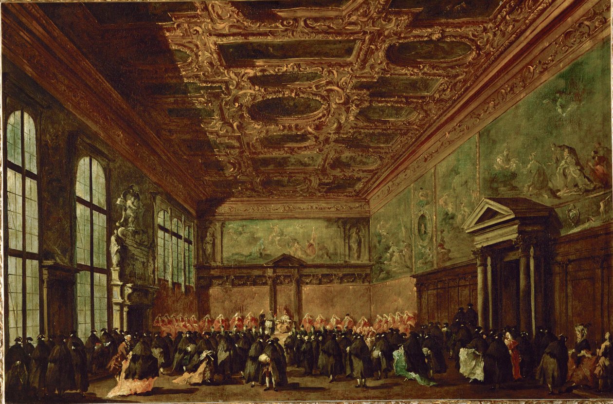 La salle du college au palais des Doges a Venise - A tanácskozóterem a Dózse-palotában, Velence ... alkotó: Francesco (circle of) Guardi