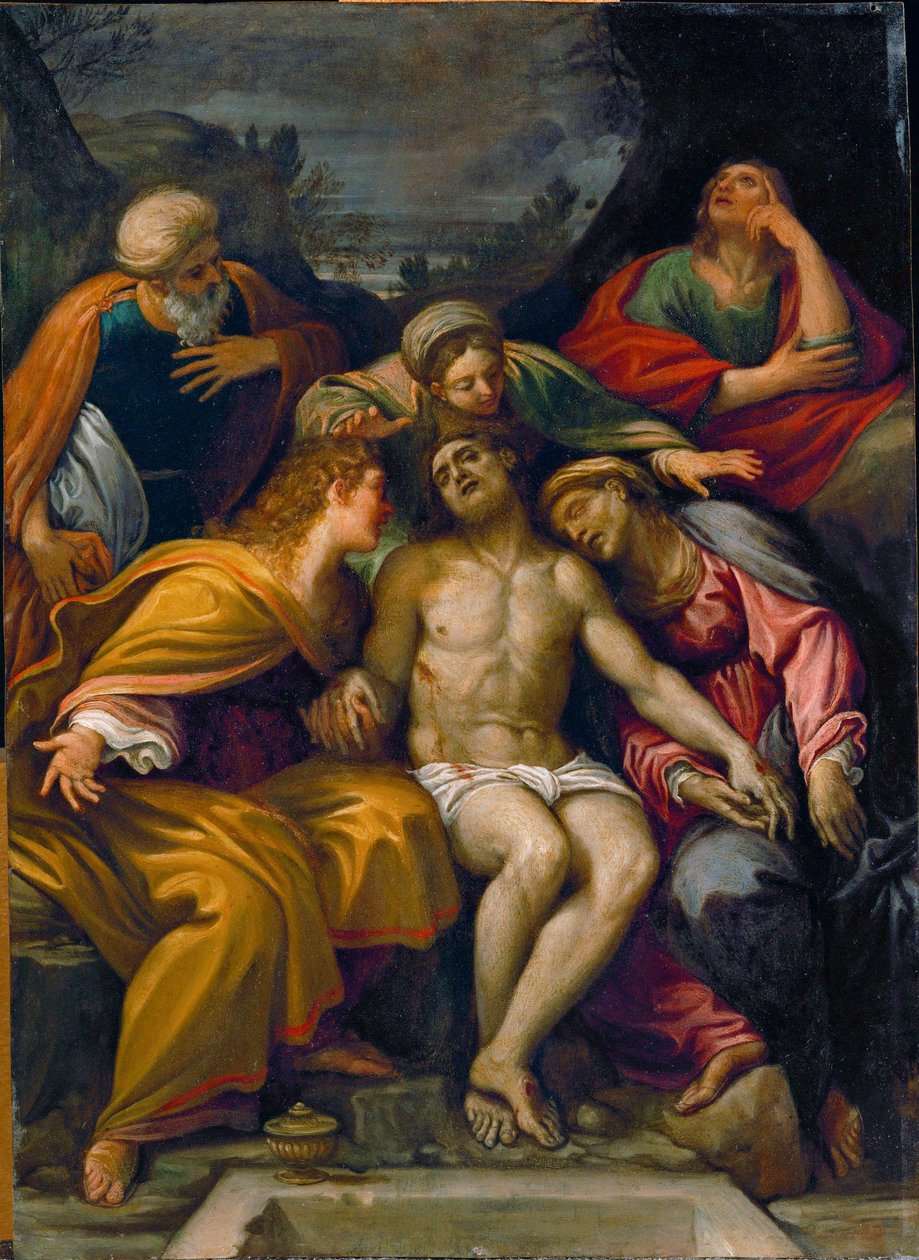 Deploráció, Szent János apostollal, Szent Magdolnával, Mária-Szaloméval, Arimateai Józseffel és Szent Máriával ... alkotó: Francesco Albani
