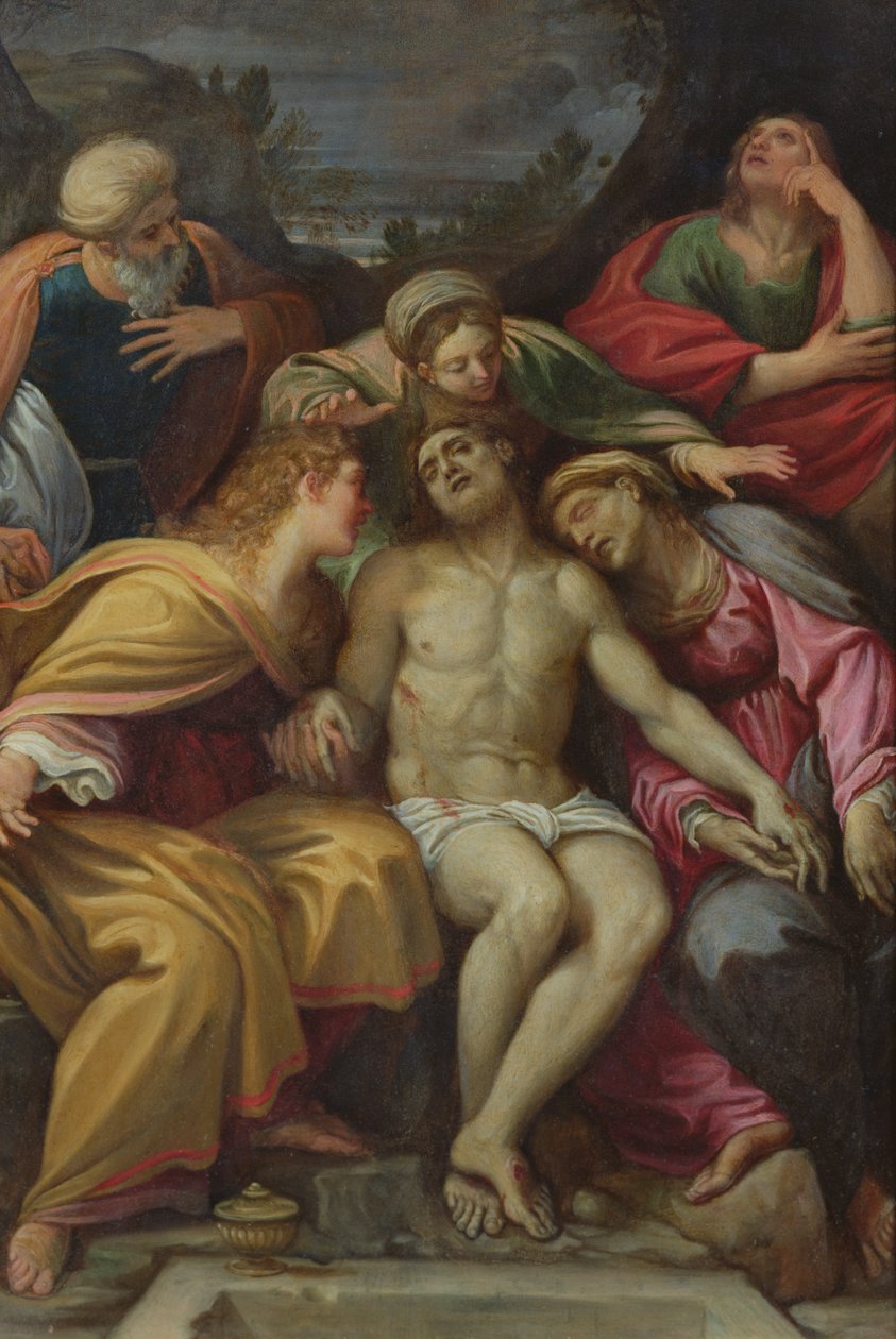 Krisztus siralma Szent Jánossal, Mária Magdolnával, Mária-Saloméval, Arimatheai Józseffel és a Szűzanyával alkotó: Francesco Albani