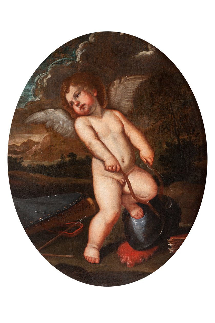 Szárnyas Puttó összetöri Minerva hangszereit alkotó: Francesco Albani