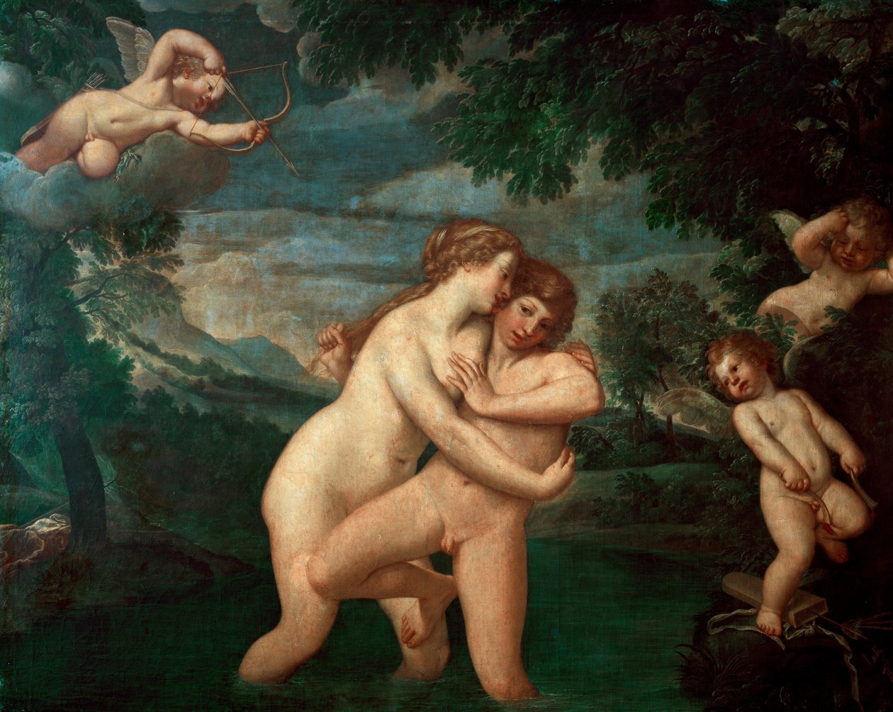 Salmacis a fürdőben taszította Hermaphrodité A Salmacis nimfa, Hermész és Aphrodité fiának eprise, visszaverte előrelépéseit - Francesco Albani festménye dit l