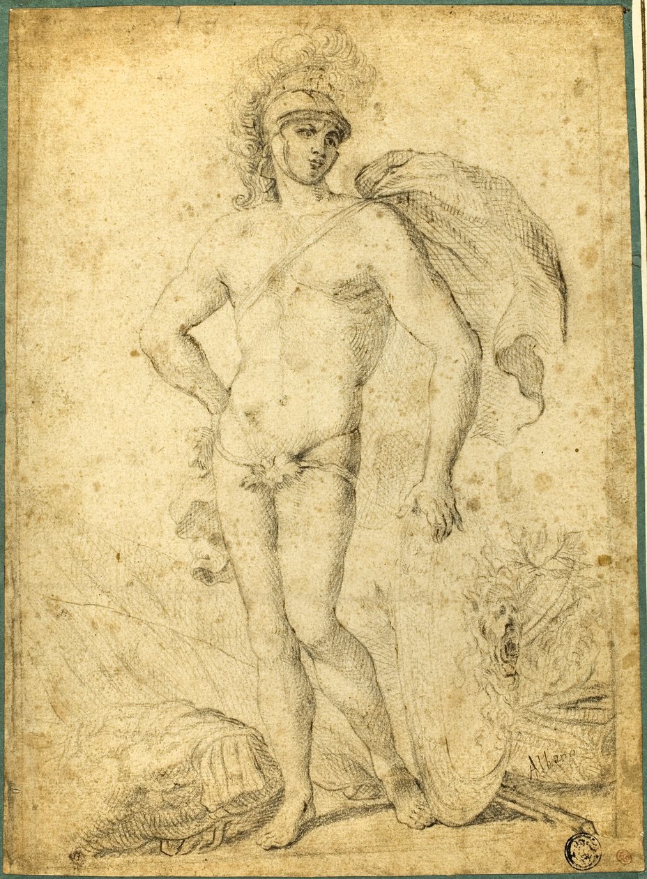 Álló meztelen harcos, valószínűleg Mars, pajzzsal alkotó: Francesco Albani