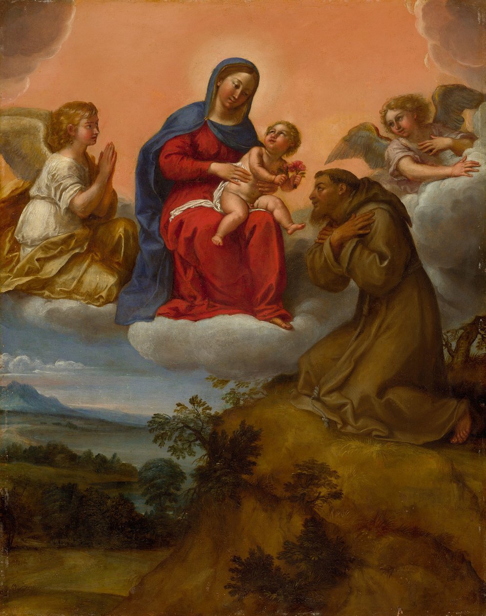 Szűz Mária és gyermeke Szent Ferenc imádatával, 1600-07 körül (olaj, réz) alkotó: Francesco Albani