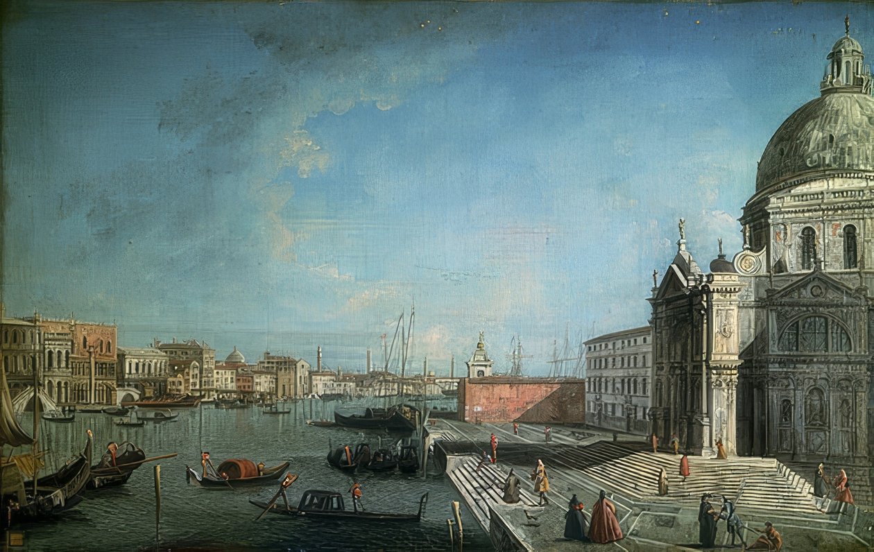 Kilátás a Canal Grandére a Ponte degli Scalzi felől. 1735-1740. Közvetlenül a képen a Santa Maria di Nazareth (Scalzi) templom alkotó: Francesco Albotto
