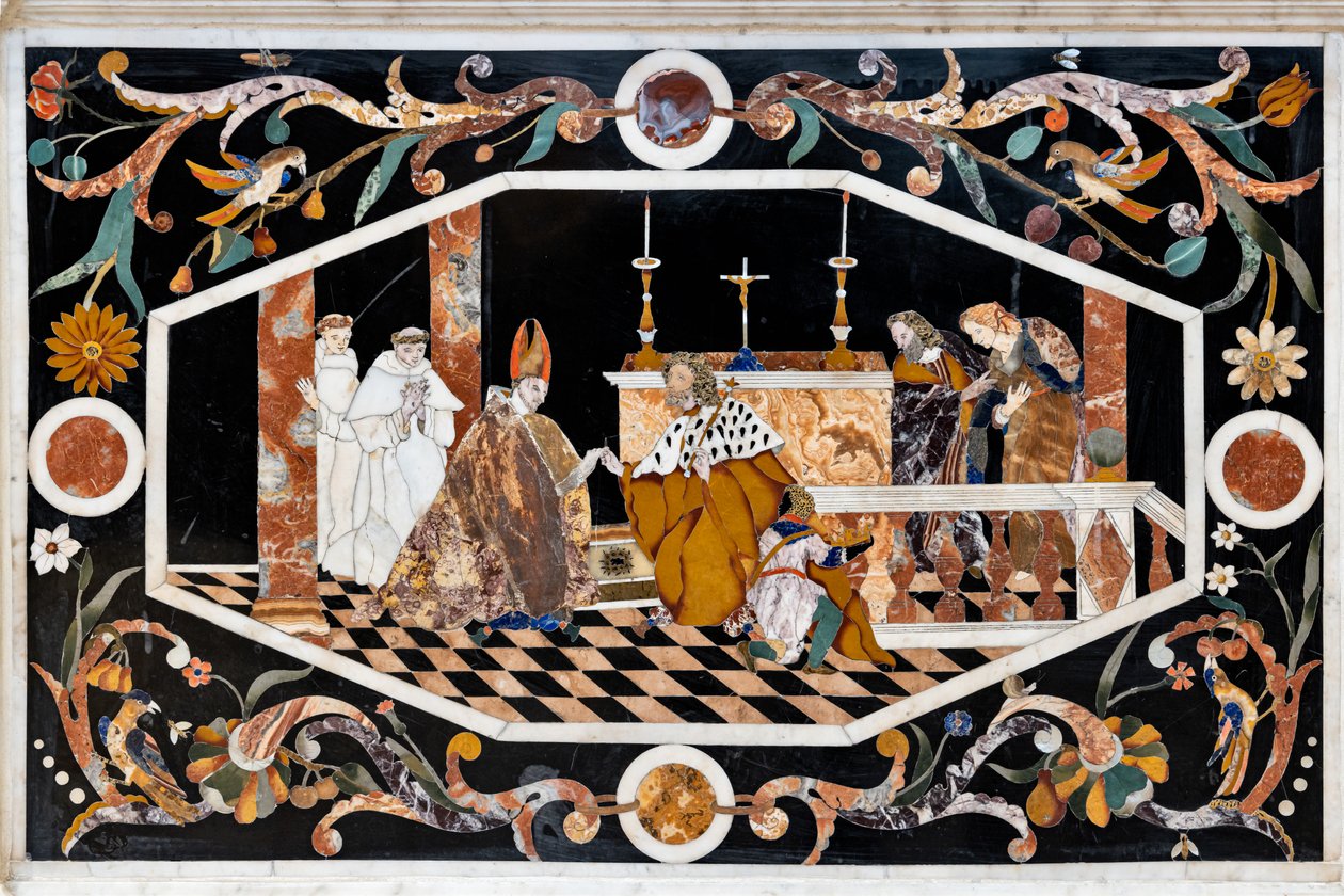 A két asztallal felszerelt főoltár, felette egy grandiózus márvány tabernákulum, részlet alkotó: Francesco Antonio Corbarelli
