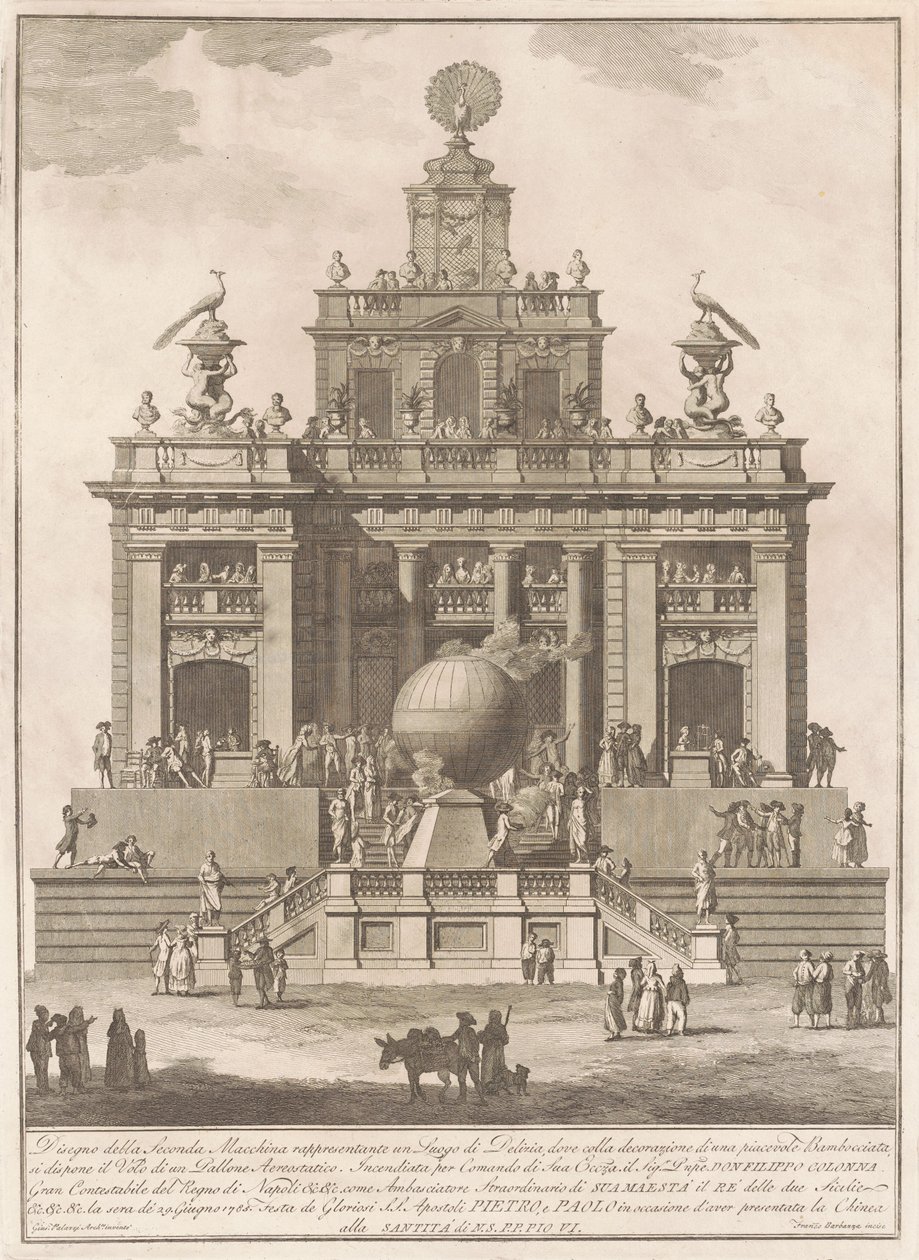Az 1785-ös Seconda Macchina Chinea számára: Örömpalota léggömbbel, 1785. alkotó: Francesco Barbazza