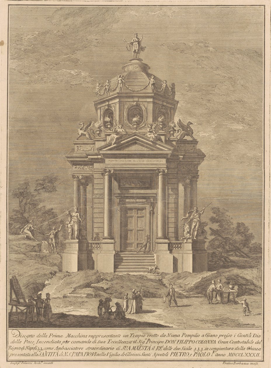 A Prima Macchina Kínában 1782: Janus temploma, amelyet Numa Pompilius épített alkotó: Francesco Barbazza, after Giuseppe Palazzi