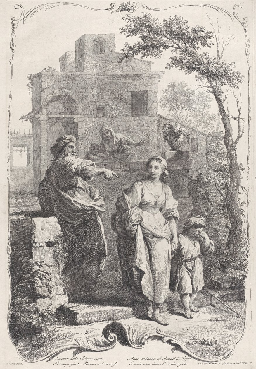 Hágár a vadonba küldve, 1758. alkotó: Francesco Bartolozzi