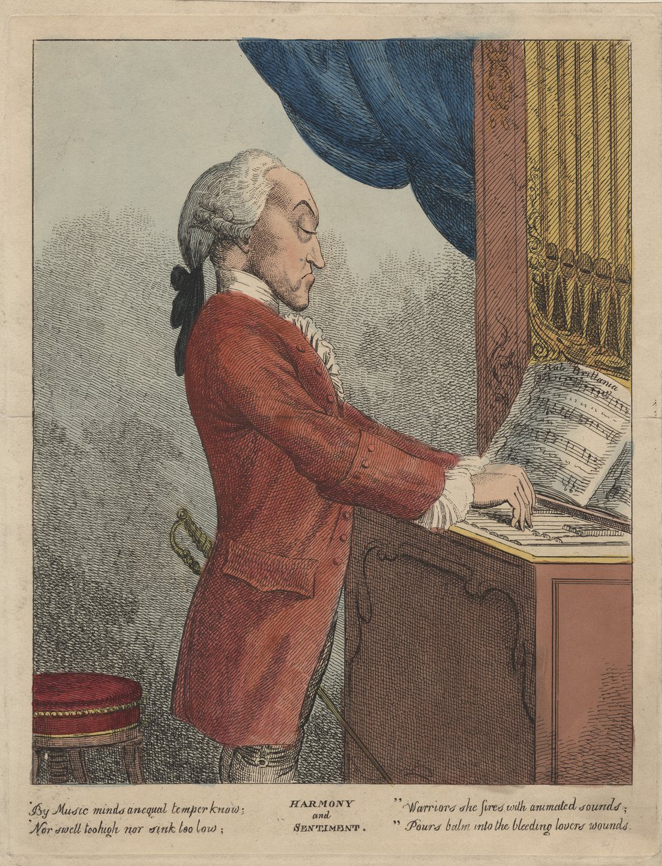 Harmónia és érzelem, 1785 körül (kézzel színezett rézkarc) alkotó: Francesco Bartolozzi