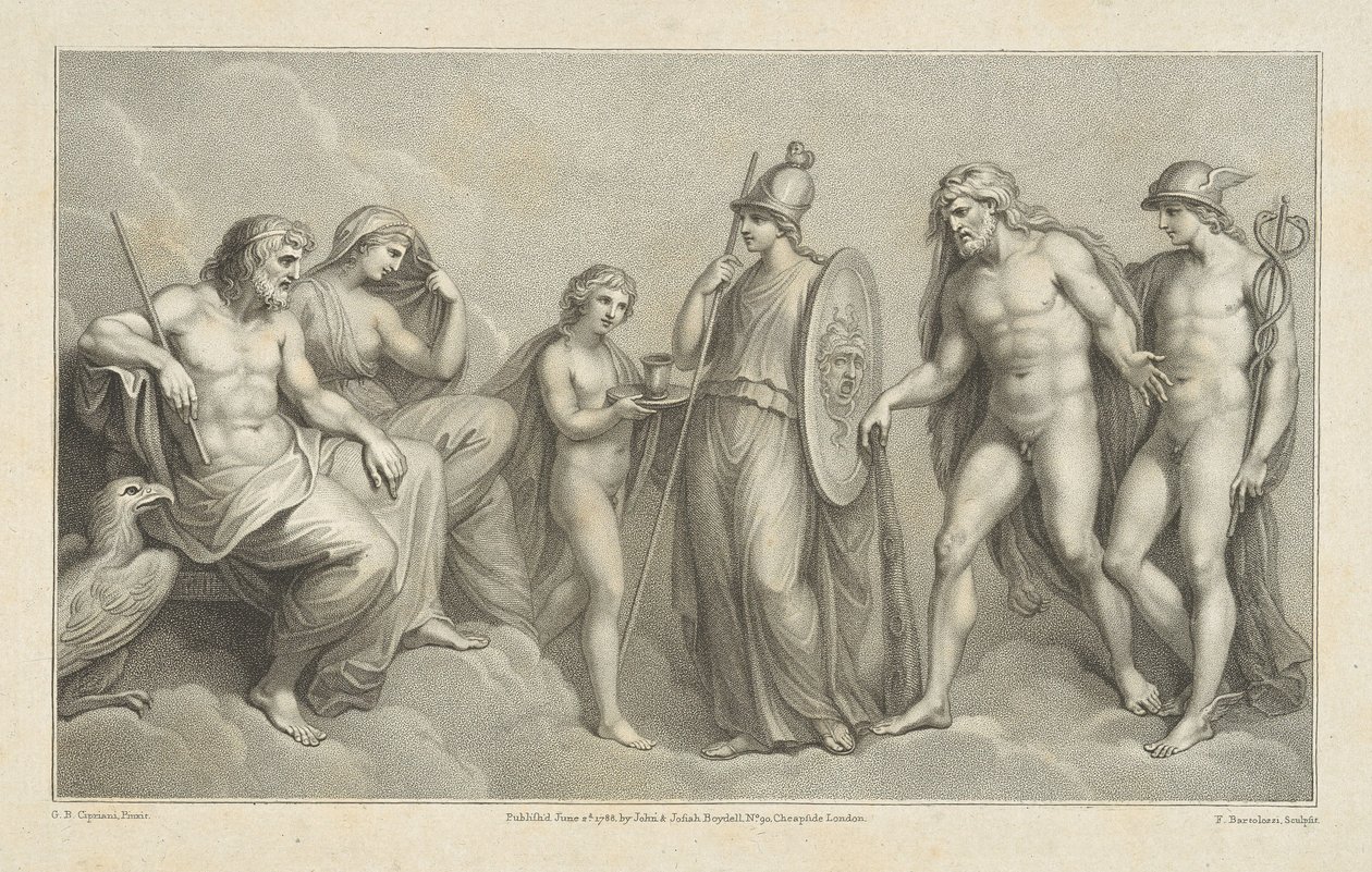 Herkulest Jupiter és Juno elé vezetik alkotó: Francesco Bartolozzi