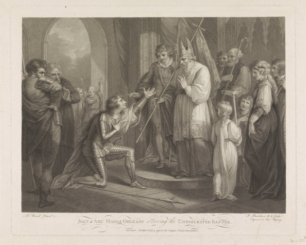 Jeanne of Arc átveszi a felszentelt zászlót Joan of Arc Orleans-i szobalány átveszi a felszentelt transzparenst (cím a tárgyon) alkotó: Francesco Bartolozzi