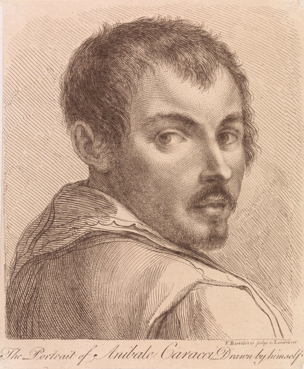 Anibale Caracci saját kezűleg rajzolt önarcképe alkotó: Francesco Bartolozzi