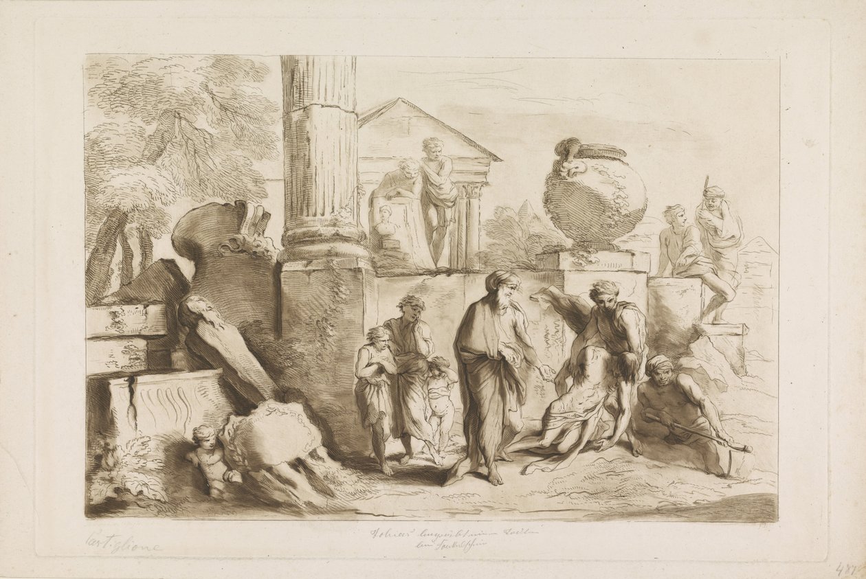 Tobit és a halottak temetése Ó- és Újszövetség Castiglionének (sorozat címe) alkotó: Francesco Bartolozzi