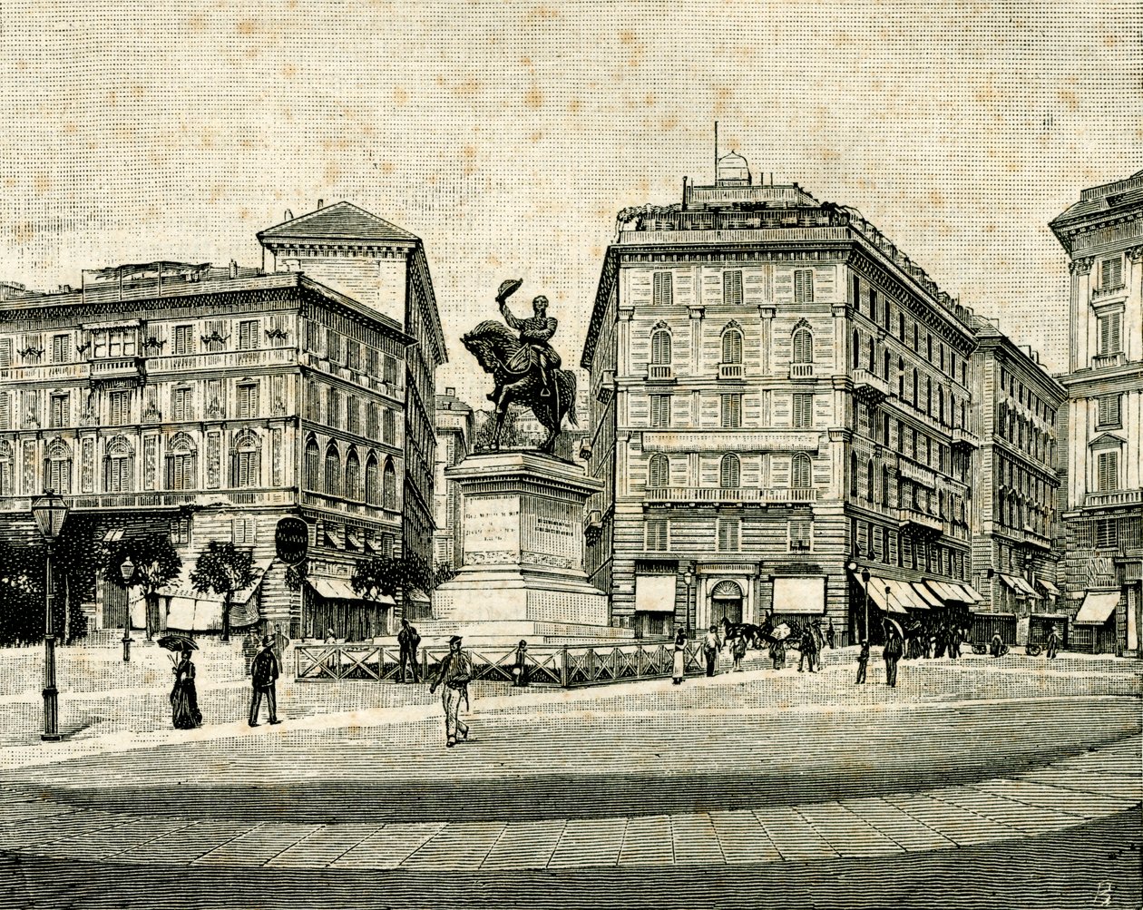 II. Viktor Emmánuel (1820-1878) emlékműve, Francesco Barzaghi (1839-1892), Piazza Corvetto, Genova, Liguria, Olaszország alkotó: Francesco Barzaghi