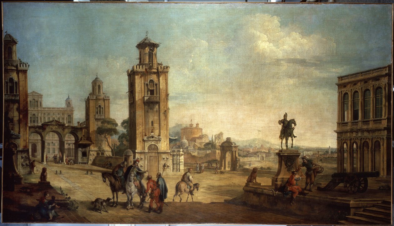 ""Utcai jelenet egy városban, a nagy tér műemlékekkel"" (Város kilátás) Francesco Battaglioli festménye (ec. venit.) (1722-1790) 18. századi Ermitázs Múzeum, Szentpétervár alkotó: Francesco Battaglioli