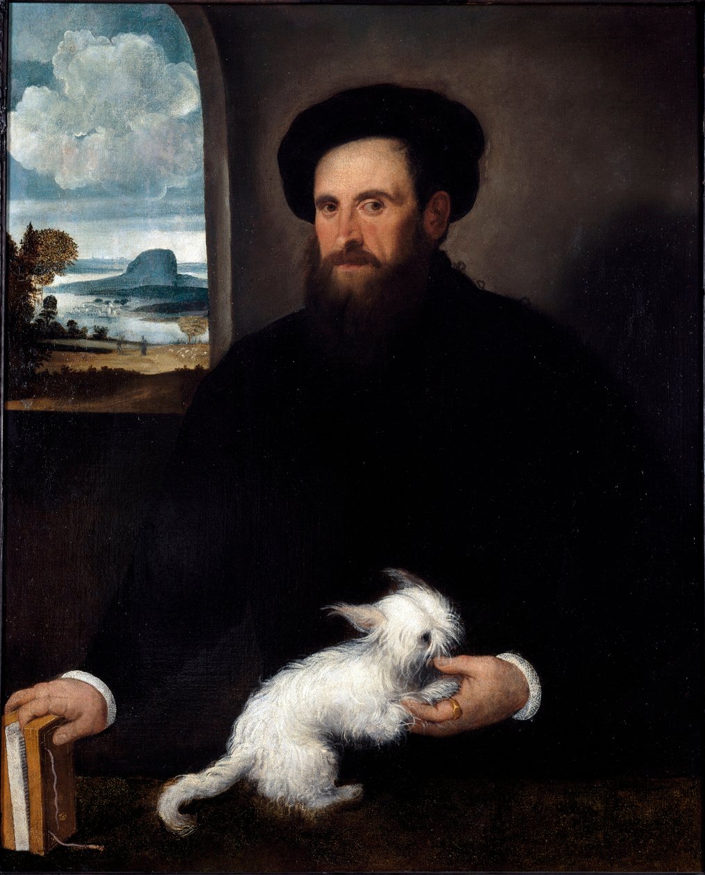 Az úriember portréja a kis kutyával Francesco Beccaruzzi (kb. 1492-1563) festménye 1540 kb. Méret: 101x84 cm Milánó, A Sforzesco-kastély polgári gyűjteményei alkotó: Francesco Beccaruzzi
