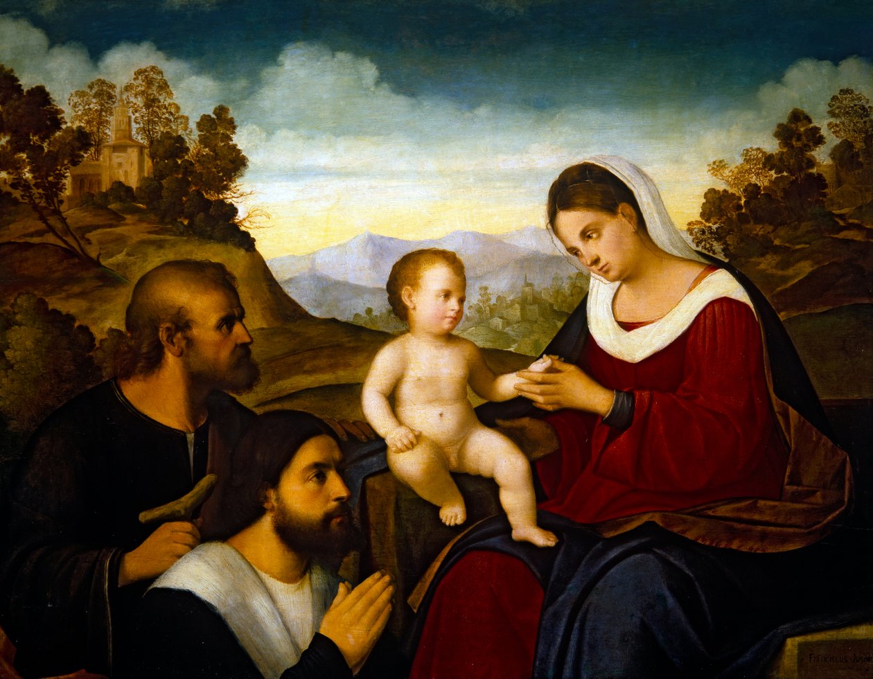 Szent család egy adományozóval, 1520-as évek eleje (olaj, fapanel) alkotó: Francesco Bissolo