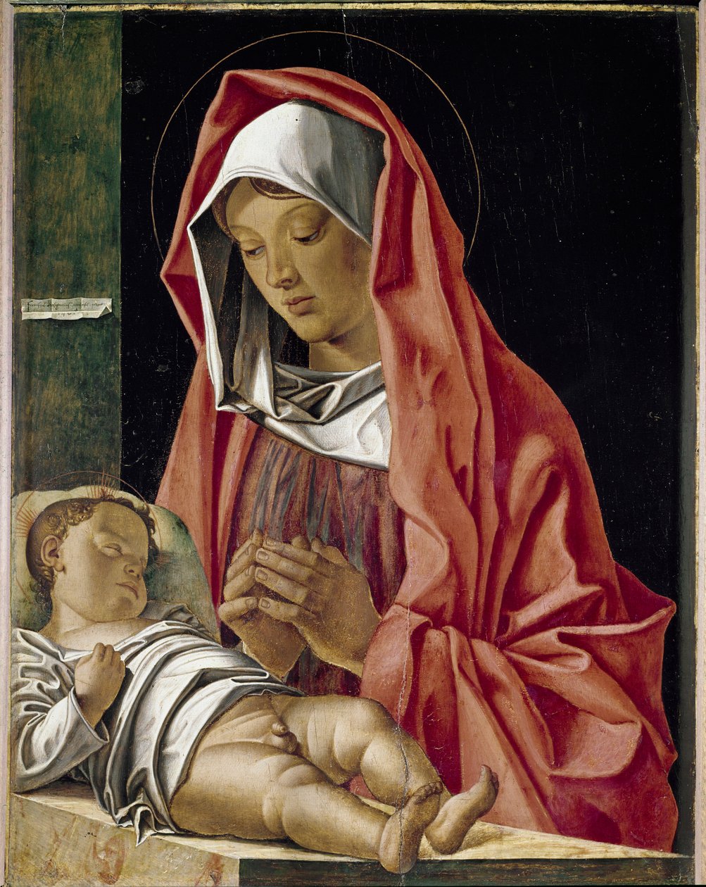Szűz imádja a gyermeket Francesco Bonsignori (kb. 1455-1519) festménye 1483 Verone, Museo di Castelvecchio Olaszország alkotó: Francesco Bonsignori