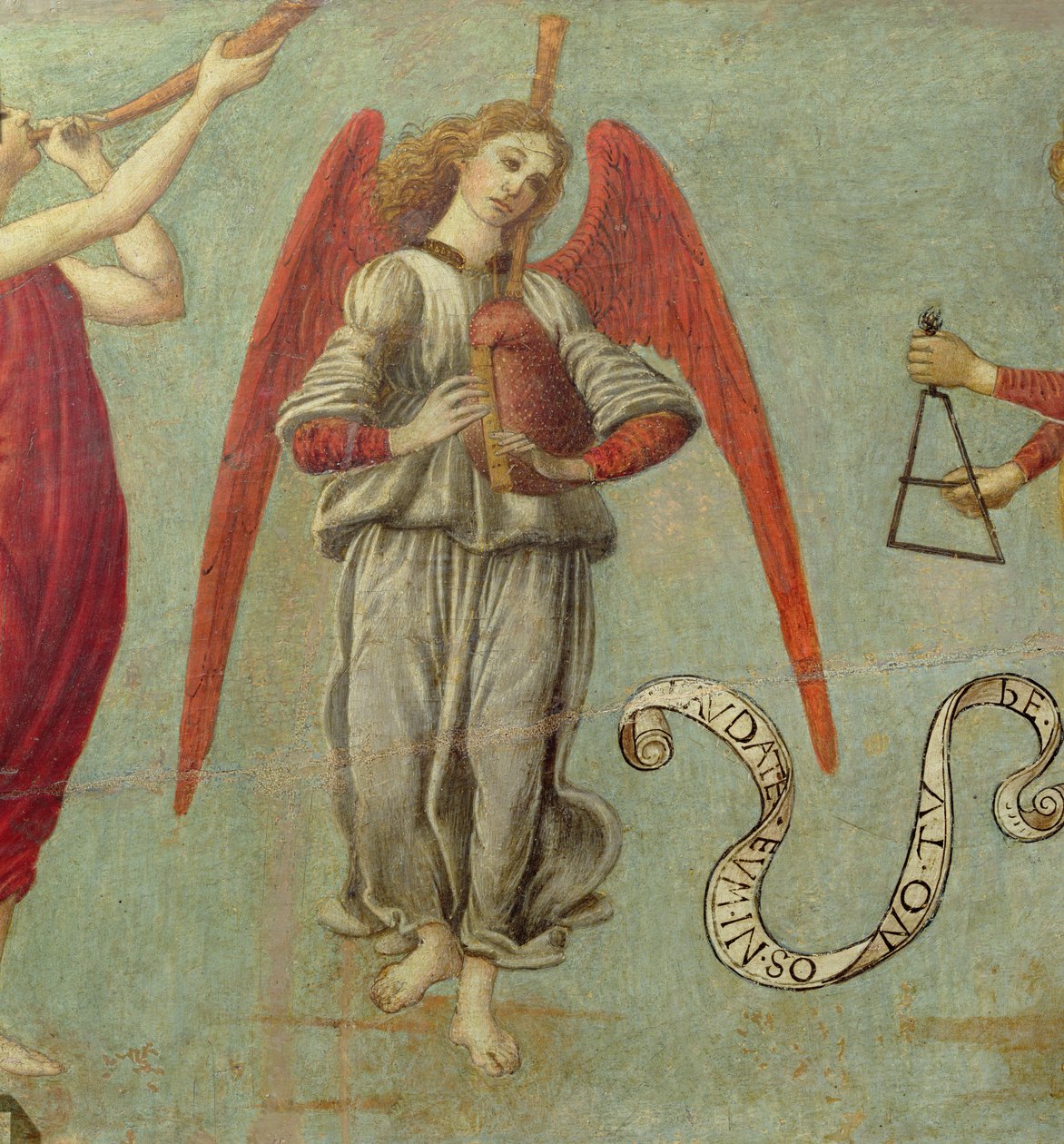 Dudás angyal, 1475-97 körüli tempera a 64871-es panelrészleten, lásd még 64873 és 64874 alkotó: Francesco Botticini