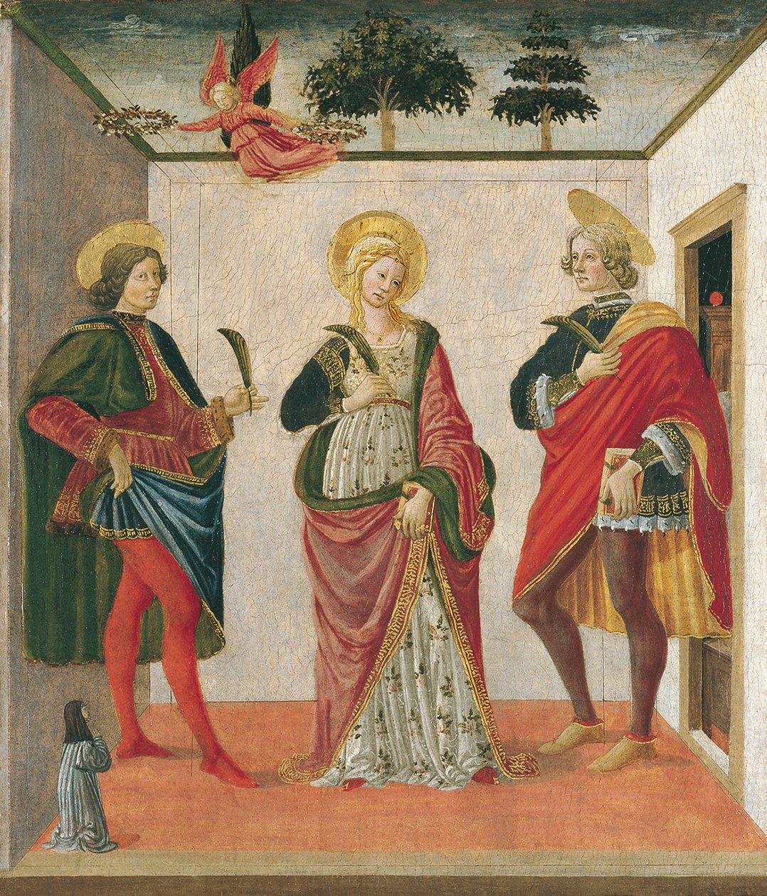 Szent Cecília Szent Valerianus és Szent Tiburtius között adományozóval alkotó: Francesco Botticini