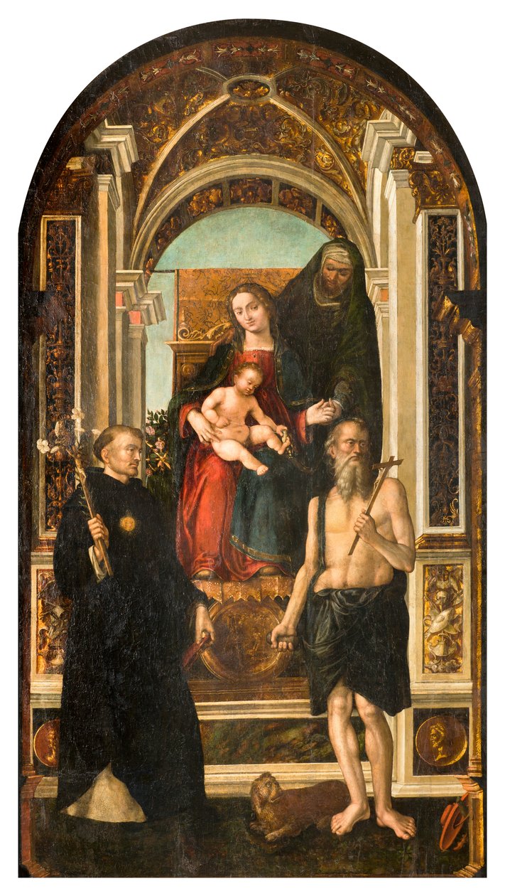 Északi kereszthajó, Szent Miklós oltár, Madonna trónoló és Gyermek Szent Anna Tolentinoi Szent Miklós és Jeromos, Francesco Casella 1510 alkotó: Francesco Casella