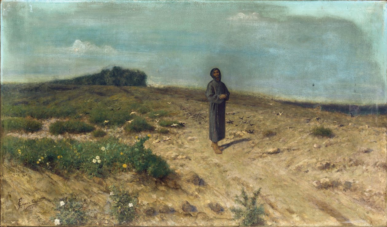 Szent Ferenc prédikál a madaraknak par Coppola Castaldo, Francesco (1845-1916). Olajfestmény alkotó: Francesco Coppola Castaldo