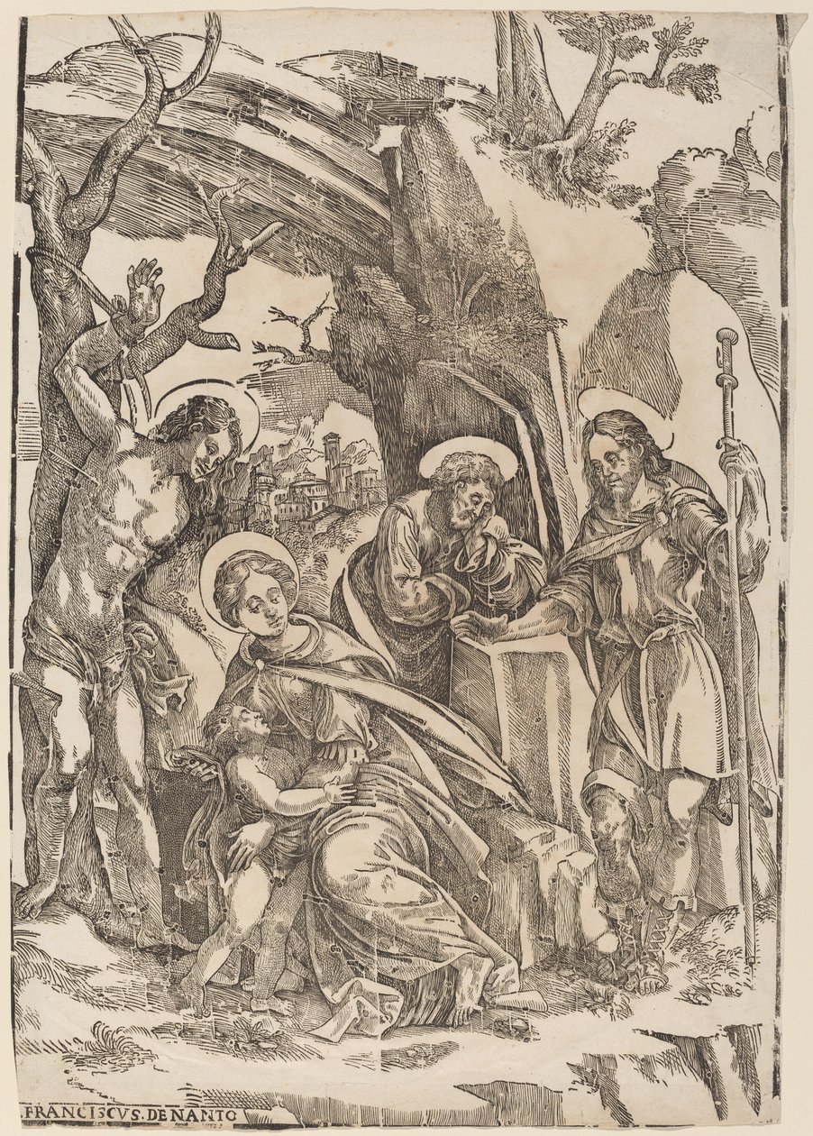 A Szent Család Szent Sebestyénnel és Szent Rókussal alkotó: Francesco Denanto