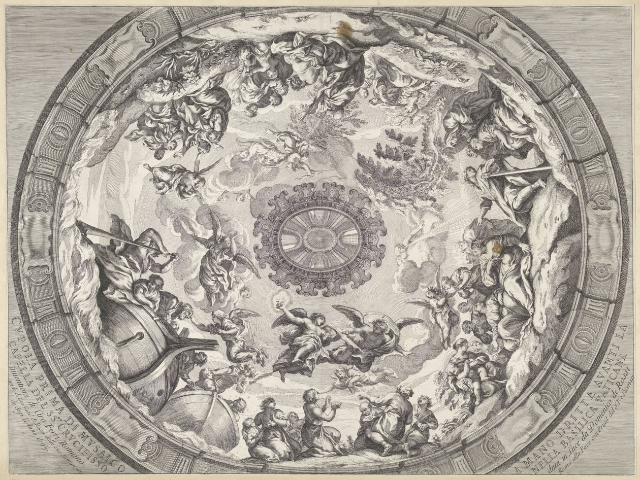 Kupoladísz ószövetségi figurákkal és angyalokkal Cupola prima di mosaico capella del SS.mo Crucifisso (...) (cím a tárgyon) Kupoladíszek a Szent Péter-bazilikában (sorozat címe) alkotó: Francesco Faraone Aquila