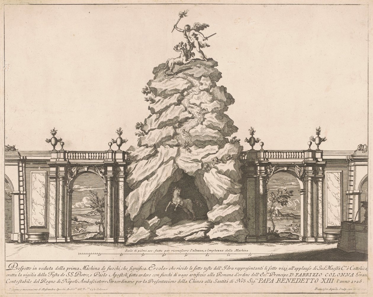 Az 1726-os Prima Macchina Chinea számára: Herkules és a Hidra, 1726. alkotó: Francesco Faraone Aquila